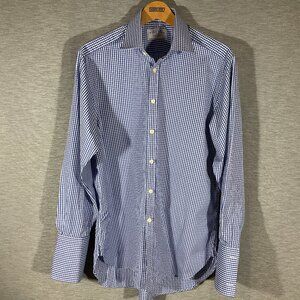 Men's Charles Tyrwhitt Blue/White Gingham French Cuff Dress Shirt, Size 16/34